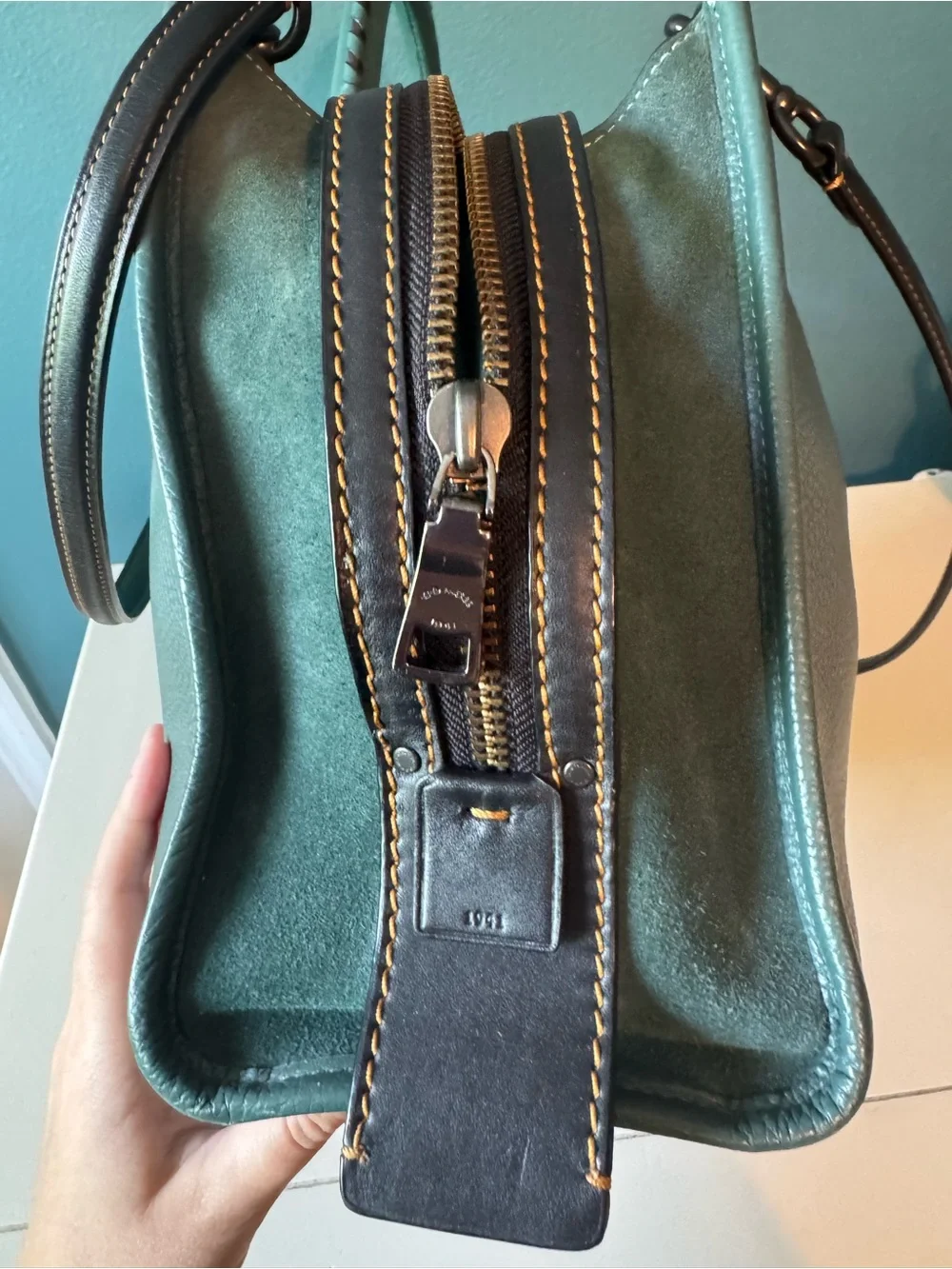 Coach 1941 Rogue with whipstitch handles in teal - Picture 4 of 11